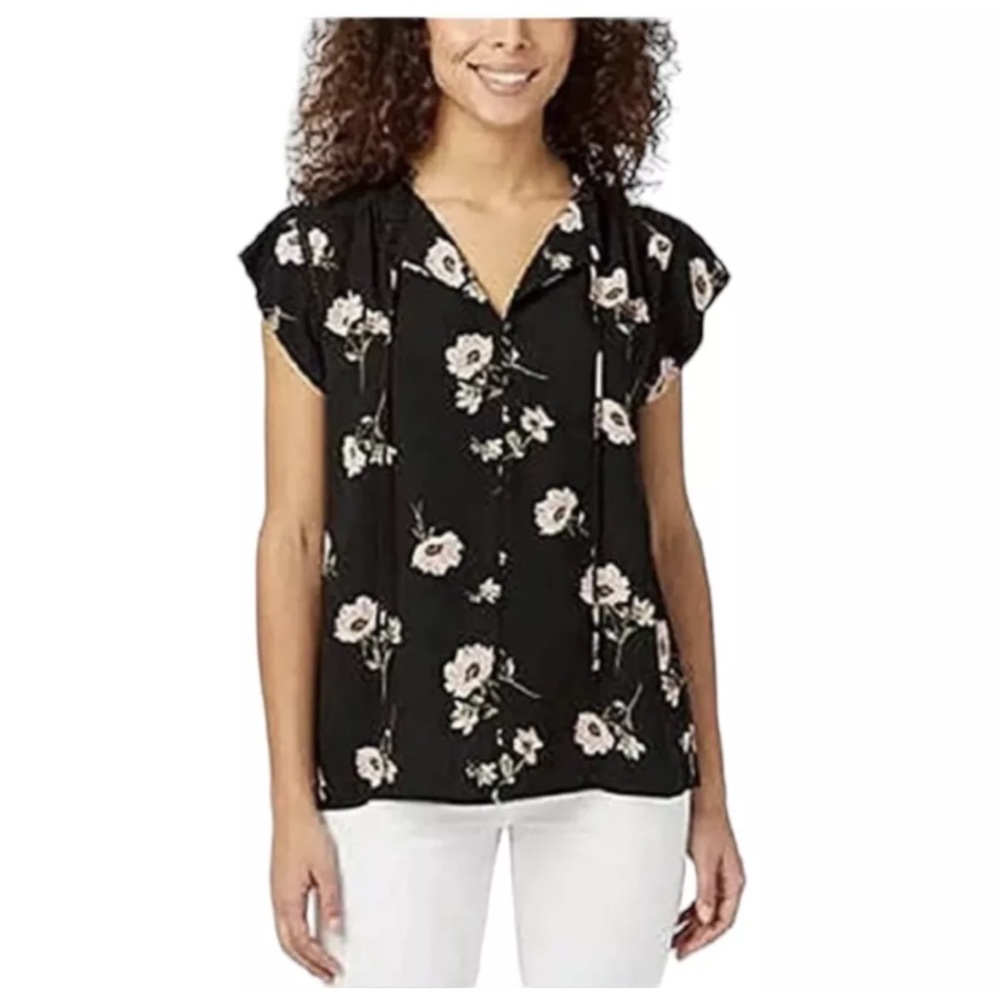 Buffalo David Bitton Womens Flutter Sleeve Blouse Top Size M Black Poppy